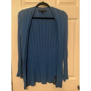 Ralph Lauren Blue Open Front Heavyweight Knit Cardigan w Pockets Size S